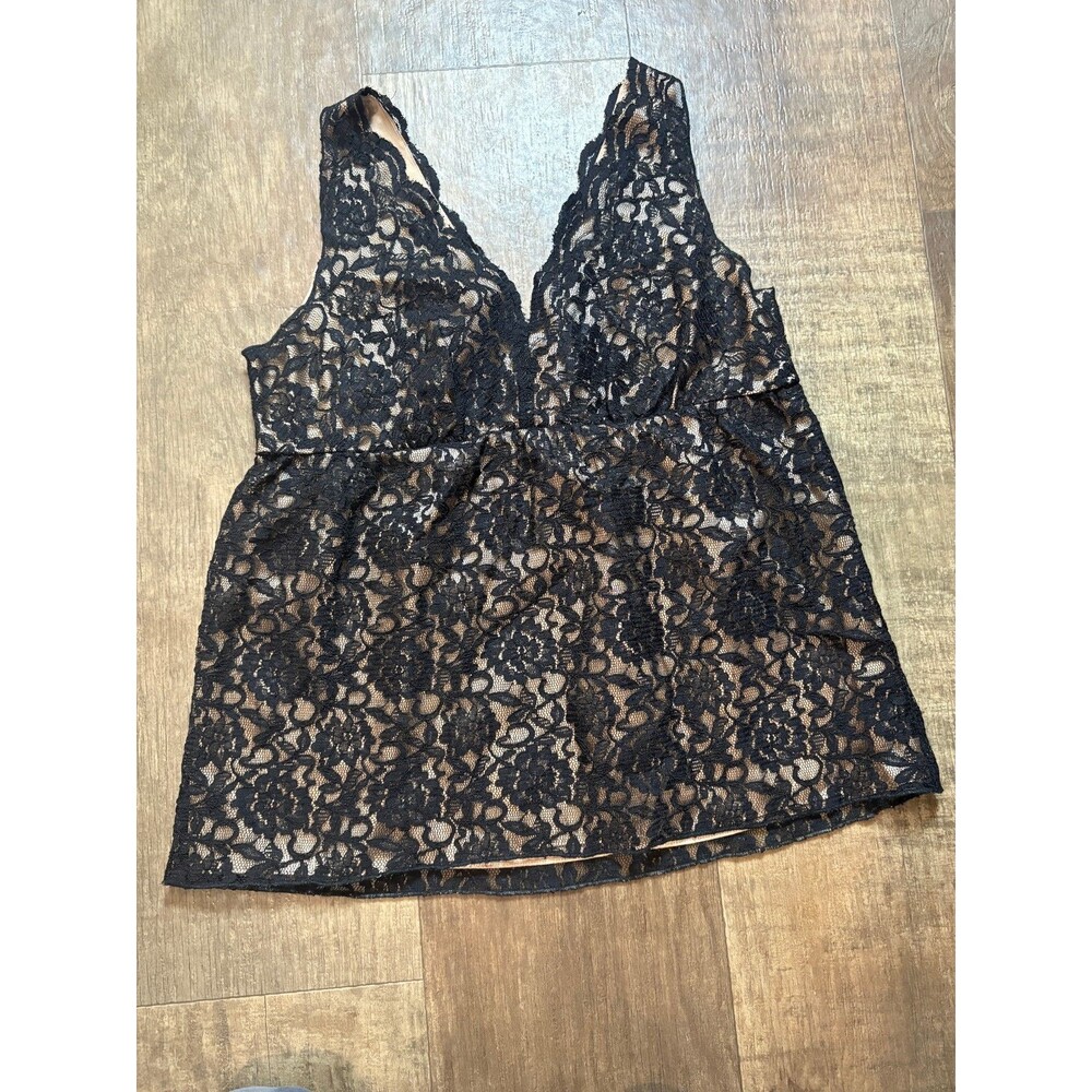 Banana Republic Lace Blouse Top Womens Petite Large Black Lined Sleeveless